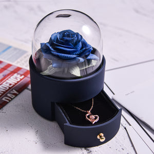 Eternal Rose Jewelry Box Preserved Flower Ring Storage Case with Necklace Forever Love Birthday Anniversary Gift for Girls Women